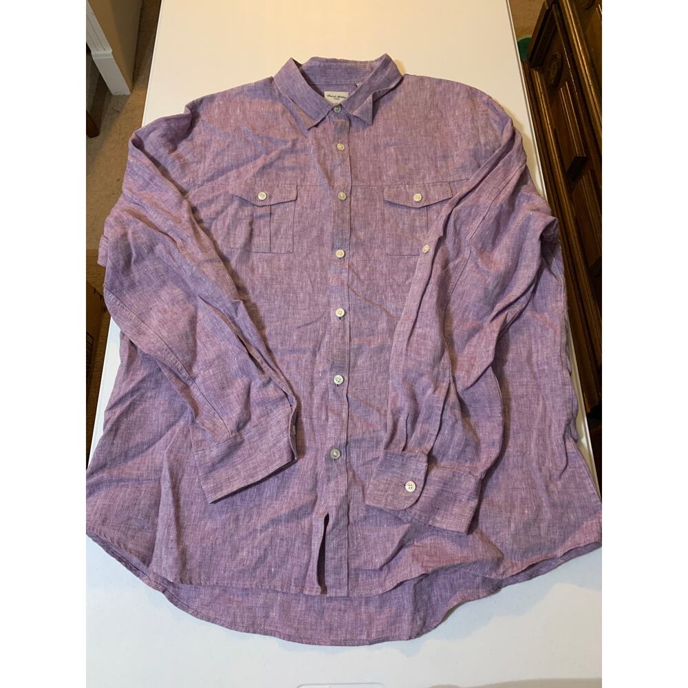 Baird McNutt Mens Murano Linen Long Sleeve Button Down Shirt Purple Size XL